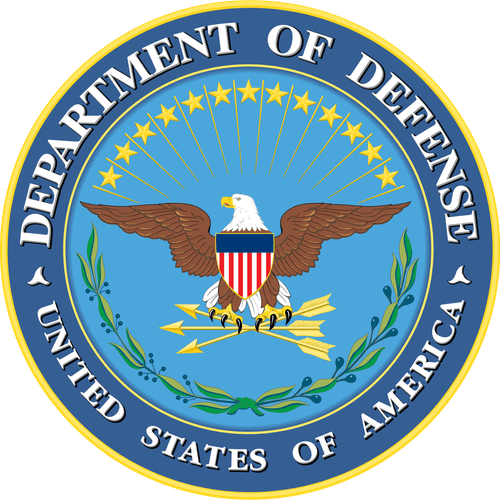 Seal of the United States Department of Defense featuring an eagle with wings spread, clutching arrows and an olive branch, and surrounded by stars and text.